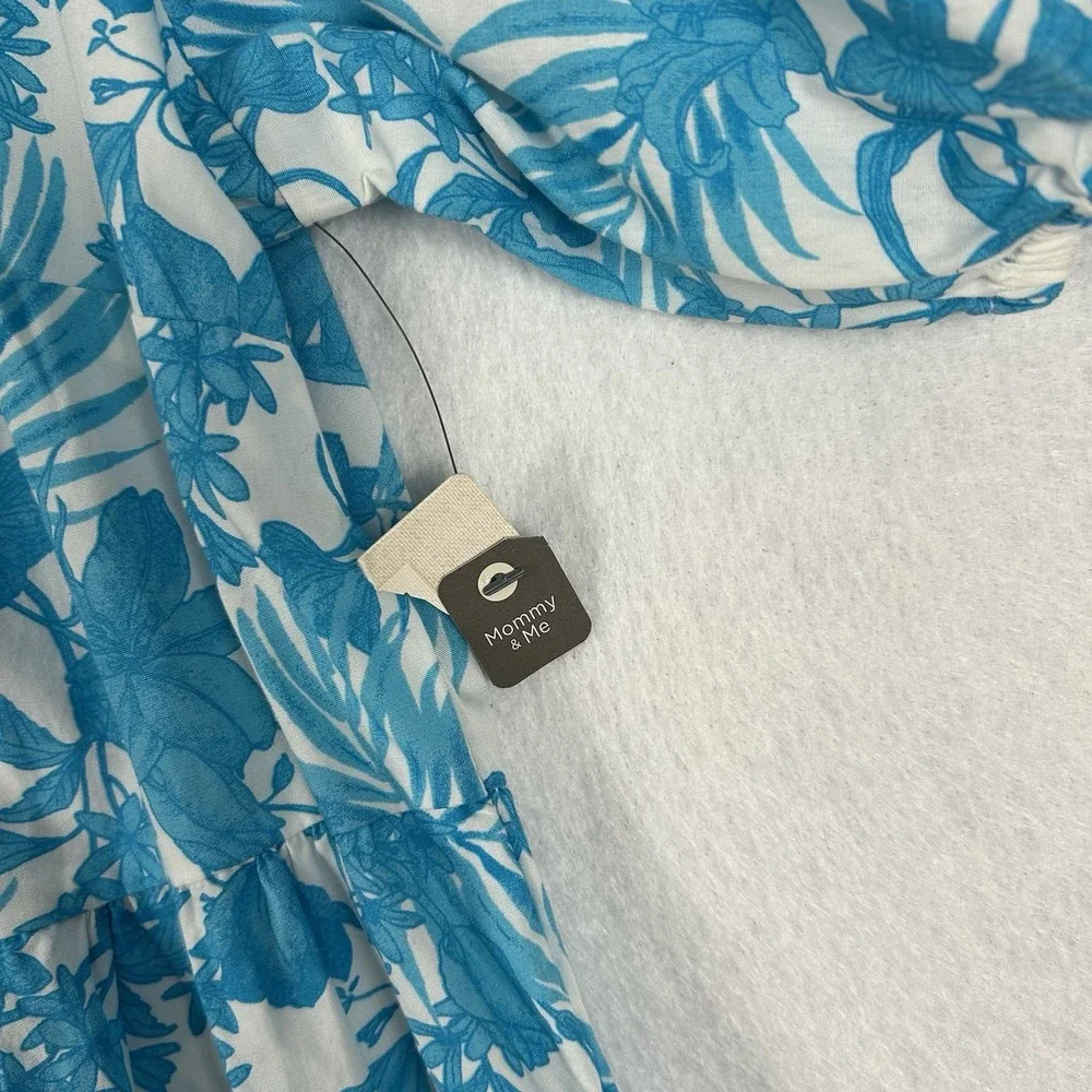 Peyton & Parker Aruba Floral Dress Layered Blue Puff Sleeve Maxi Sun Dress Sz L - Picture 5 of 10